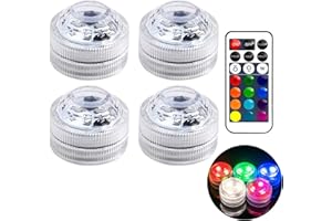 DOUKESH Mini Lumières LED Submersible Lumière LED Submersible Lampes Sous-Marines avec Télécommande Lampes Multicolores RGB Submersibles pour Piscine Vase Spa Aquarium Étang 4 Pièces
