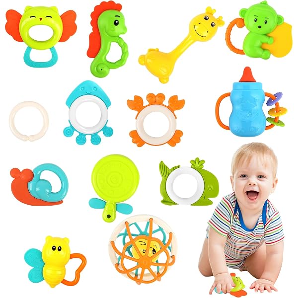 Jouet De Dentition Bébé - Lot 8 Hochets Sensoriels - ABS Sans BPA - 0-12 Mois - Cadeau Nouveau-né