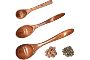 Yueser 3 Pezzi Cucchiaio di Legno Naturale Eco-Friendly per Zuppa, Tea, Honey, Coffee - Accessori Cucina con Manico Sottile (3 Taglie)