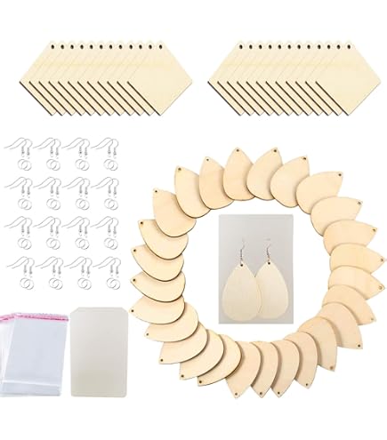 Kit 60 Pezzi Orecchini In Legno Beadthoven - Pendenti Geometrici Non Finiti Con Ganci E Anelli - Foto 8