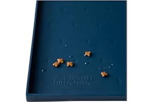 LEASH BOSS Leashboss Spritzmatte Klein – Napfunterlage Katzen & Hund mit Großer Lippe, Rutsch- und Wasserfeste Silikon Napfunterlage für Futter, Wasser oder Brunnen (46 x 28 cm, Marine)