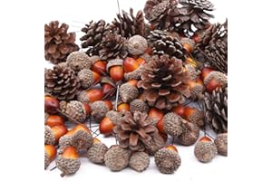 GINO GELATI Gino - Set decorativo di 120 ghiande finte e pigne naturali, decorazione natalizia per la casa e per fotografie