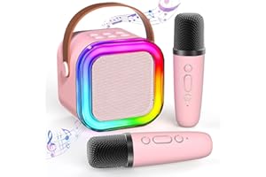 AOHCAE Karaoke Maschine Kinder, Mini Karaoke Maschine mit 2 Bluetooth Mikrofon, Tragbarer Bluetooth-Lautsprecher mit Stimmeffekten & LED-Lichtern Geschenke Spielzeug 3-12 Jahre für Mädchen und Jungen (Rosa)