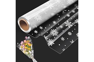 HUICLOUD Cellophane Wrap Clear Wrapping Paper Roll with Snowflake Pattern,40CM x 30M Florist Gift Wrappings for Christmas Birthday Gifts Hampers Easter Basket Valentines Day Flowers Crafts