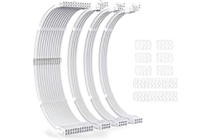 iHaospace Sleeved Cable Kit for PC/GPU/CPU, PSU Cable Extension, PC Power Supply Extension Cables with Cable Combs, 24PIN1 + 8(6+2) PIN2 + 8(4+4) PIN*1 Cable Management - 30CM Fully White