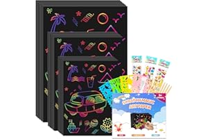UCIDCI Papier à gratter pour enfants, papier arc-en-ciel de différentes tailles, bricolage pour filles, garçons, jouets, cadeau, anniversaire, Nouvel An, Noël