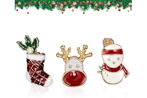 BRTNUP 3Stück Weihnachtsserie Pin Brosche Metall Brosche, Weihnachtsbrosche Pin Set, Weihnachten Schneemann Elch Socken Glocken Kränze Geschenk Broschen, Niedliche Kristall Emaille Weihnachtsschmuck
