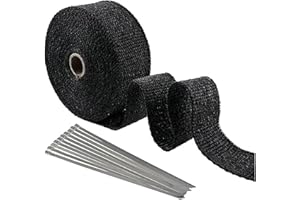 MIKIULY Bande Isolant Thermique Céramique, Bande Thermique Echappement, Ruban Isolant Thermique Moto, Moto Bande Isolante Thermique, avec 10 attaches de câble en Acier, pour Tuyeau Collecteur Echappement, 5 m