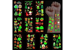 DiULi Tatuaggi per Bambini, 10 Fogli Luminosi Tatuaggi Temporanei Stickers Trasferelli, Serie di Natale 1