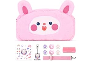 Étui Switch pour NS Switch,Pack d’accessoires 11 en 1 innoAura pour Switch avec étui de transport Switch,étui de jeu Switch,bouchons pour les pouces Switch,bandoulière amovible(Lapin Rose)