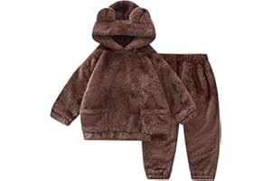 JiAmy Baby Toddlers Fleece Sweatshirt Set Hooded Winter Warm Tracksuit Outfit Tops And Pants Sets Infant Pullover Soft Cute Solid Two Piece Clothes Girls Boys 12 Months-4 Years