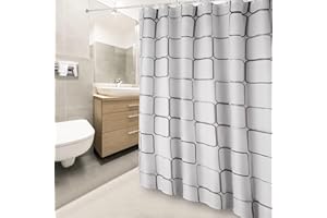 DUFU Cortina de Baño, Cortina de Ducha de Poliéster Tela Impermeable y Secado Rápido Lavable 180 x 200 cm, Cortinas de Bañera Blanca Semitransparente con 12 Ganchos