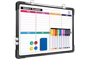 ARCOBIS Whiteboard Wochenplaner Magnetisch, Klein 40x30cm Magnettafel Whiteboard Kalender, Wand HäNgende Doppelseitige Tafel füR Planung, To Do Liste, Zeichnen, Schule, Zuhause (Schwarzer Rahmen)