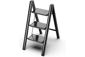 GameGem Escabeau 3 Marches, Tabouret Pliable à Pédale Large Anti-Dérapante en Aluminium Léger mais Robuste, Capacité 150 kg, Design Moderne Mignon pour Espaces Domestiques Intérieurs