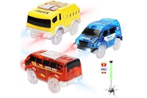 Save Unicorn Tracks Cars only Replacement, Race Cars for Tracks Glow in The Dark, Racing Car Track Accessories with 5 Flashing LED Lights, Compatible with Most Tracks for Kids Boys and Girls(3pack)
