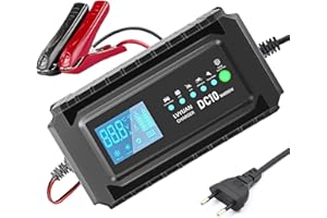 Yinleader Cargador de batería para automóvil 10A 12V/24V 5A Cargador de batería para automóvil Cargador Inteligente Completamente automático con Pantalla LCD, para batería de automóvil y Motocicleta