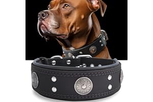 HQSHNY Collare per Cane Taglia Grande, Collare in Pelle Genuina, Robusto e Largo 5 cm, Artigianale, Morbido, Lussuoso e Vistoso, 57-67 cm, nero