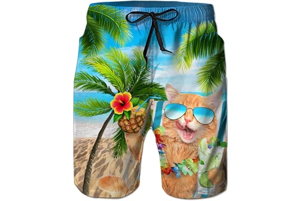 Fanient Short de Bain pour Homme 3D Print Graphic Watershorts Short de Plage à séchage Rapide Maillot de Bain Pantalon de Loisir avec Poche