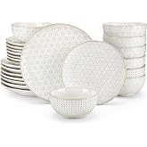 MALACASA LYDIA Complete Stoneware Dinnerware Set 24 Pieces 8 People | Embossed design, Includes plates and bowls, Microwave a