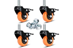 YOOGAA Stem Caster Wheels 2 inch Swivel Casters Set of 4 Heavy Duty 600 lbs 1/2"-13 x 1" Threaded Casters Dual Locking Industrial Castor Safety Smooth Quiet Caster with Brakes Wheels for Cart,