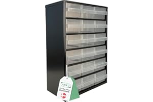Raaco Storage Cabinet C9-18 with 18 Drawers | Metal Tool Organiser | 20 kg Capacity | 15 × 30.6 × 42 cm | Steel Frame with Transparent Polypropylene Drawers | Garage Storage & Workshop Organiser