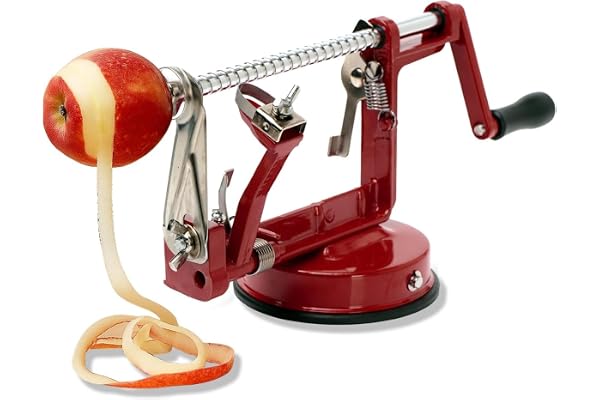 Baumalu, Éplucheur de pommes en métal, Rouge-Vin, dimensions 25,5 x 15 x 11 cm, avec ventouse pour fixation, poignée fixe, idéal pour une utilisation facile et efficace en cuisine