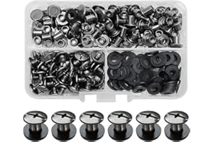 SHSMPXOY 90 Set Chicago Screws Posts for Leather Rivets M5*6mm Chicago Book Binding Screws Rivets Cross Head Chicago Button Screws for DIY Book Scrapbook Bookbinding, Bags,Collars(Gloss Black)