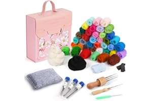 Easusy Needle Felting Kit, Wool Roving 42 Colors Wool Felting Set, Wool Felting Tool Kit with Felting Needles,Felting Pad,Portable Storage Box for DIY Craft Home Decoration Gift