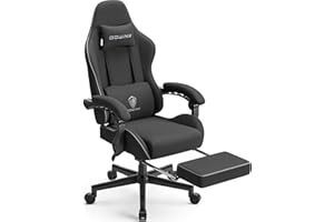 Dowinx Chaise Gaming Ergonomique, Fauteuil Gamer en Tissu Respirant avec Coussin Confortable à Ressorts Ensachés, Siège Gaming Massant avec Appui-Tête et Repose-Pieds Rétractable, 150 kg, Noir