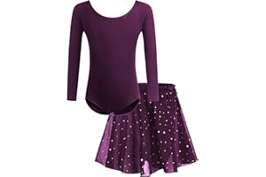 Bricnat Abbigliamento da Balletto per Ragazze Vestito da Balletto Body da Balletto per Bambini Manica Corta Manica Lunga Vestito da Ballo per Body da Ballo in Cotone con tutù 2-10 Anni