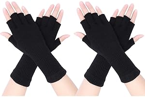 PANGDA 2 Pairs Unisex Fingerless Gloves Half Finger Stretchy Knit Gloves Lengthen Wrist Mittens Winter Warm Gloves