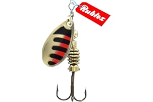 Rublex - Pack de 5 Cucharillas de Pesca Celta-2 ONR | Cebo Artificial de Pesca con Sistema Quita-Vueltas y Anzuelo Fácilmente Intercambiable, Color Oro Negro Rojo, 3'5gr