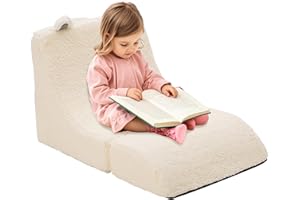 YULEYU Kids Sofa, Fold Out Toddler Sofa Chair, Children Convertible Sofa Bed, Pull Out Couch for Boys and Girls (beige) (White)