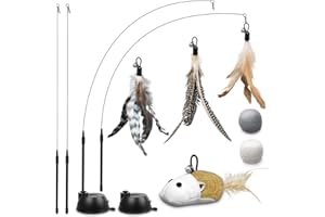 ROSAUI Cat Toys for Indoor Cats Adult Kittens, Interactive Cat Toys Set with Feather Wands, Mice, and Suction Cup Rods