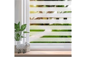 Beautysaid Window Film Privacy Frosted Stripe Patterns Window Frosting Film No Glue Static Cling UV Protection Self Adhesive for Home Office (Stripe, 90x200cm)