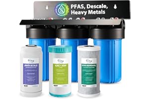 iSpring WGB31B-PFKDS 3-Stage Whole House Water Filter System, SGS-Tested to Remove Up to 99% PFAS, Reduces Scale, Heavy Metals, Corrosion, Lead, Chlorine, 10” x 4.5” Filters, 1” NPT Ports