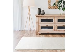 ‎INTERIYOU Interiyou Fargo - Teppich Wohnzimmer 70x200 cm Creme - Kurzflor Waschbar und rutschfest - Flauschiger Fellteppich aus Kunstfell - weicher Langflor Fell