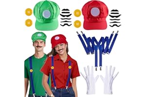 Puddry Kostium Mario i Luigi, czapka Super Bro Mario i Luigi, kostium Cosplay, akcesoria do kostiumu karnawałowego, Halloween, Cosplay, dla dzieci, dorosłych, kobiet i mężczyzn