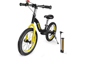 I BUY IT 14/16 inch Balance Bike for 3 4 5 6 Year Old Boys Girls, Adjustable Kids Balance Bike with Brake and Kickstand, No Padel Toddler Training Bicycle with Rubber Air Tyres, Footrest