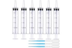 SAICOOS Plastic Syringes, 20 ml, Pack of 6, 3 Droppers, Needle-Free Syringes, Used in Scientific Laboratories, Pipettes, Conditioner, Nutrition, Food, Jelly Injection, Multipurpose Tools..