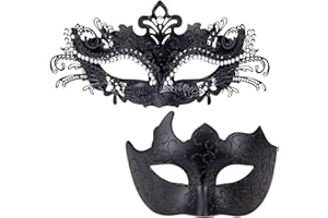 MYSEUNI Maskerade Masken für Paare – Glänzende Strass Metall Filigrane venezianische Maske & Herren Venezianische Maske für Karneval