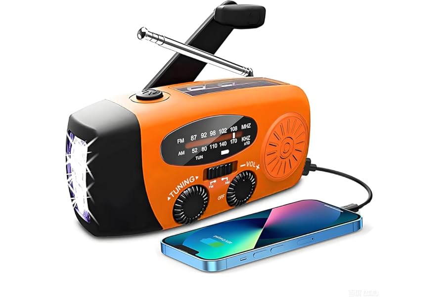 SOLARBABY Wind Up Solar Radio, Emergency Hand Crank Self Powered AM/FM Survival Solar Weather Radio with LED Flashlight,SOS Alarm,2000mAh Emergency Power Bank for Smart Phone (M-Orange)