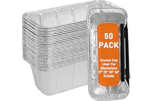 Whaleme 50-Pack Blackstone Griddle Accessories 5017 Grease Cup Liners, Aluminum Foil Drip Pan Grease Catcher Cup Liner for Blackstone 17, 22, 28, 36 Inch Griddle, Disposable Grill Grease Tray