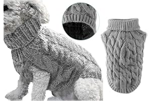 WINMANY Suéter de punto de cuello alto para perros y mascotas, abrigo de punto para calentadores de invierno, ropa de ganchillo para perros pequeños, medianos y grandes, cachorros, gatos (M, gris)