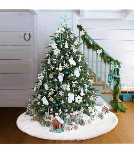 Gonna Per Albero Di Natale | Tappetino Base 90 Cm | Design Neve E Natale | Decorazione Festiva