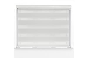 GENERIC White Dual Layer Zebra Day & Night Roller Blinds Light Filtering Material with Metal Brackets & Fittings 160cm Width x 160cm Length