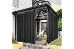 BONZER Breite wasserdichte Outdoor-Vorhänge für Terrasse, schwer, Privatsphäre, Sonnenlicht blockierend, Ösen, Außenvorhänge für Veranda, Pergola, Pavillon, 1 Stück, 275 x 213 cm, Anthrazit