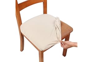 smiry Stretch Chair Seat Covers for Dining Room, Beige Set of 6 Jacquard Dining Chair Seat Cushion Protectors Chair Slipcovers