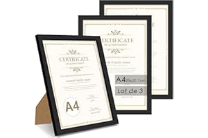 QPQIYIY Bilderrahmen A4 (21x29,7 cm) 3er set, Schwarz Bilderrahmen Hergestellt aus Holzwerkstoff, Rahmen A4 ideal für Fotos, Bilder, Poster