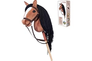 HOPPIMALS HOPPIHORSE Sport Edition Hobby Horse, A3 Taille, Têtes de Cheval à Chevaucher avec Bride, Rênes, Sangle d'Épaule, Queue, Poignée en Silicone dans Une Boîte-Cadeau, Cheval Baton, Cheval de Passe